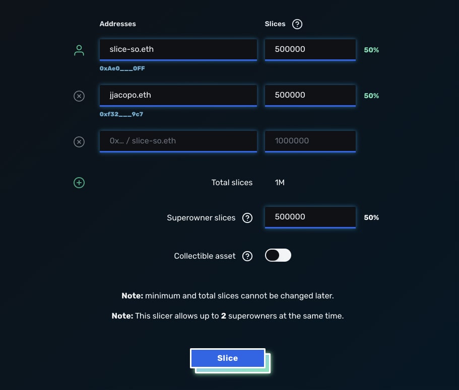 Slicer creation page