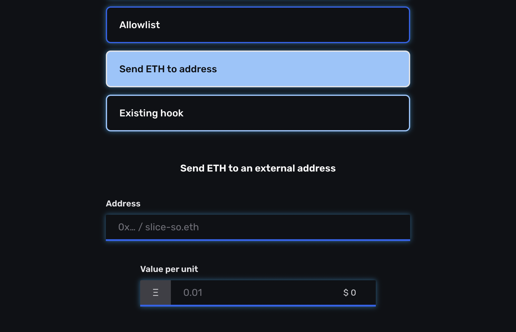 External ETH send